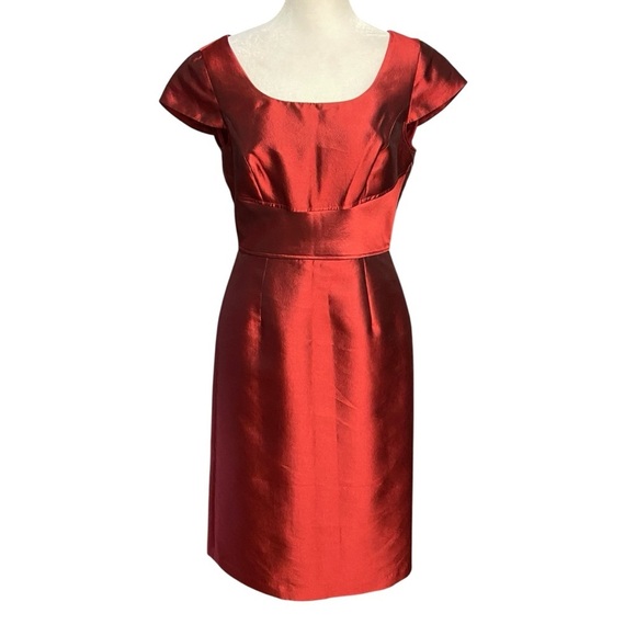 Tahari Sheath Cocktail Silk Blend Dress Size 6 Garnet Red Wedding Guest Party - Picture 1 of 13